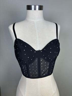 Avidlove Rhinestone Mesh Bustier Crop Top